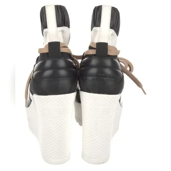 CHANEL Lace Up Wedge Platform Boots Designer Luxury Patent Calfskin Runway 39/9 - Picture 6 of 8